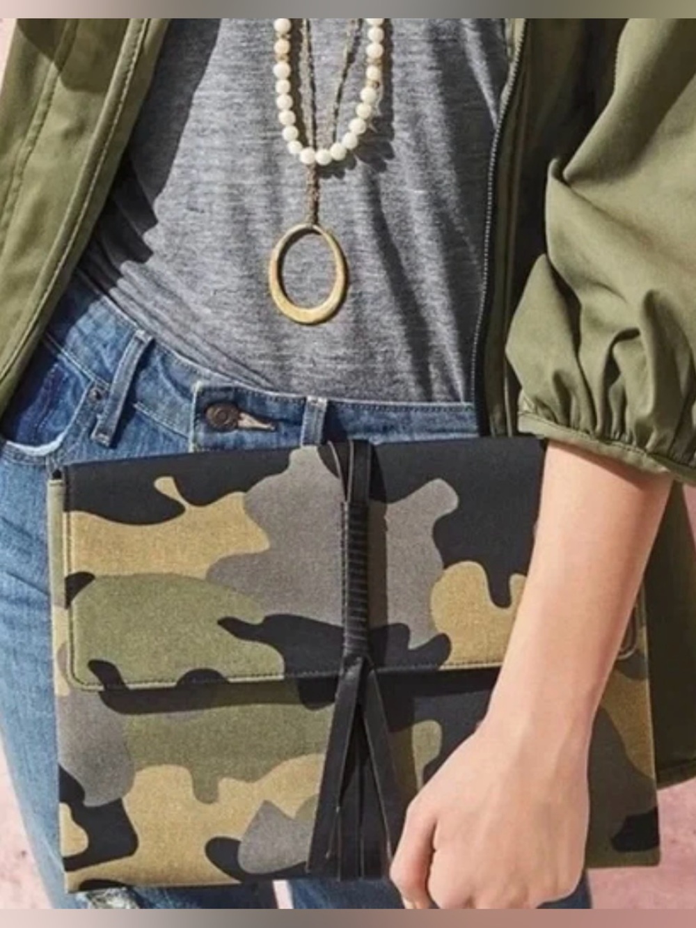 Stella & Dot camouflage clutch bag